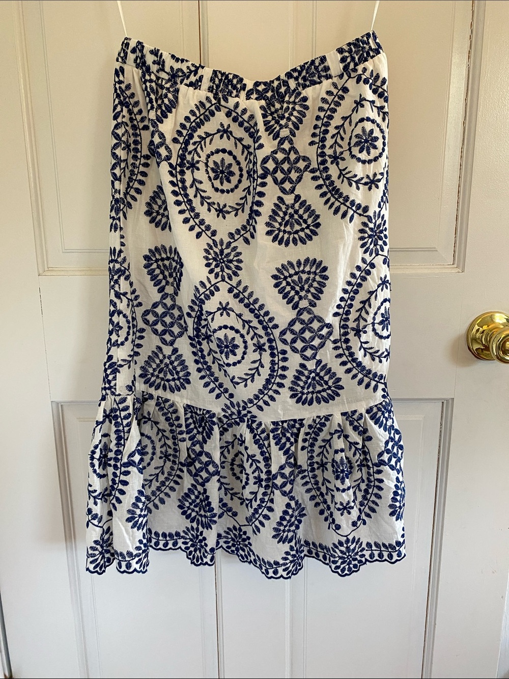 White & Navy Embroidered Skirt
